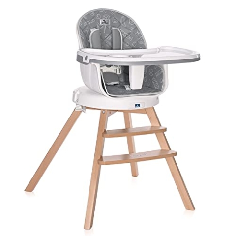 Lorelli Napoli 3-in1-Babyhochstuhl ab 6 Monate, mitwachsend und 360º drehbar, Holz Süßigkeitenmotiv grau 1010047-2137