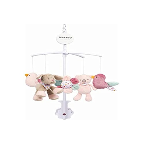 Nattou Mobile mit Spieluhr Iris und Lali, Sanftes Wiegelied "La-Le-Lu", 48 x 7 x 15 cm, Beige/Rosa/Grün 631310