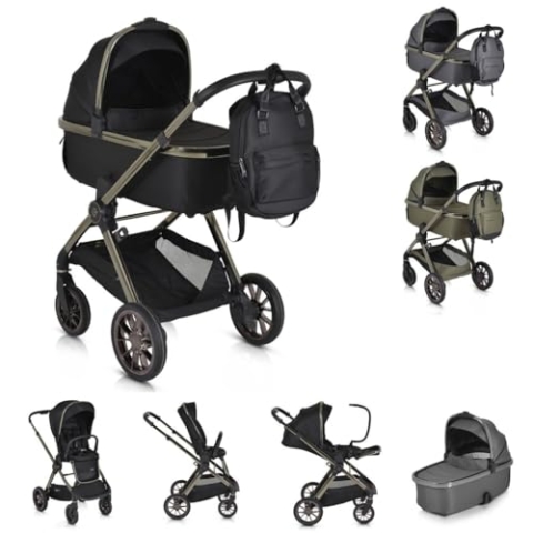 Cangaroo Kinderwagen 2 in1 iClick klappbar, Wickeltasche, Sportsitz, Babywanne, Farbe:schwarz