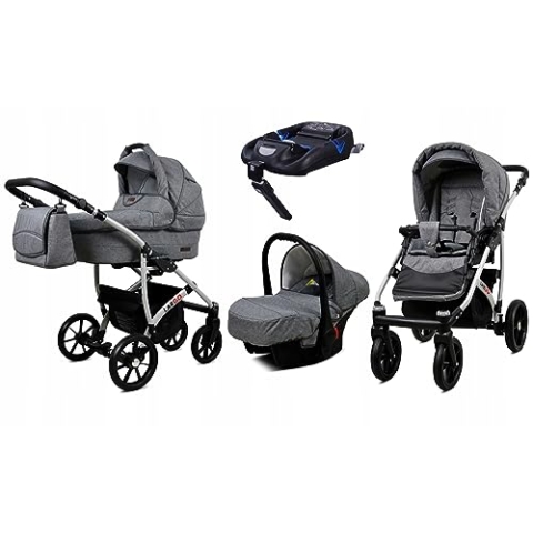 BabyLux® Kinderwagen Set 4 in 1 - Largo - incl. Babywanne, Buggy Sportsitz, Auto-Babyschale, ISOFIX-Basisstation - Autositz - Kinderwagenset - Kombikinderwagen mit Wickeltasche usw.
