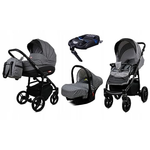 BabyLux® Kinderwagen Set 4 in 1 - Axel - incl. Babywanne, Buggy Sportsitz, Auto-Babyschale, ISOFIX-Basisstation - Autositz - Kinderwagenset - Kombikinderwagen mit Wickeltasche usw.