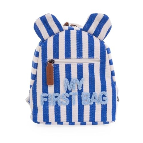 CHILDHOME, Kinderrucksack Baby, Schule, Kindergarten, Vorschule, Kinderkrippe, Zwei Fächer, Krippenrucksack, Flaschen geeignet, Sicherheitsschnalle, Wasserabweisend, My First Bag, Blau gestreift