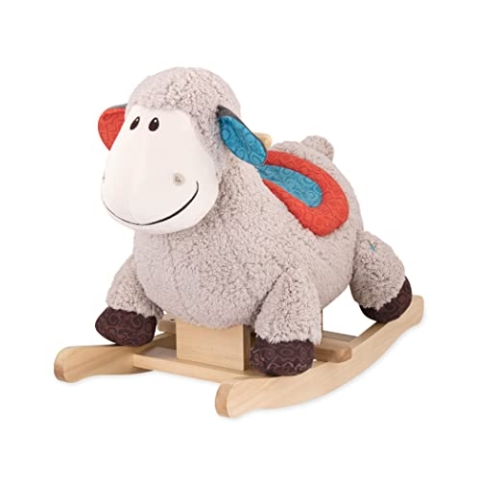 B. toys Schaukelpferd Schaf beige aus weichem Plüsch und hochwertigem Holz, Schaukeltier zum Draufsitzen für Kinder und Babys ab 18 Monaten