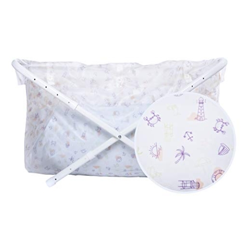 BiBaBad Kinder und Baby Falt Badewanne - Ultraleicht - Kinderbadewanne mit Gestell für die Dusche mit Knöpfen – 70 bis 90 cm – Strandparty