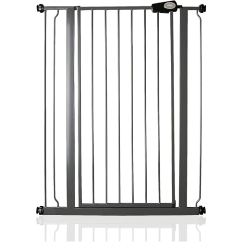 Bettacare Extra Hohes Sicherheitsgitter für Kinder und Hunde, 81.4cm - 89cm, Schiefergrau, Extra Hohes Babygitter von 104cm Höhe, Druckmontage-Sicherheitsgitter für Treppen