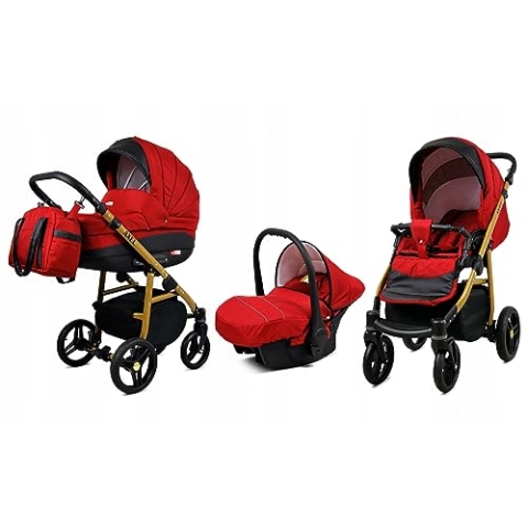 BabyLux® Bambimo Kinderwagen Set 3 in 1 - Axel - incl. Babywanne, Buggy Sportsitz, Auto-Babyschale - Autositz - Kinderwagenset - Kombikinderwagen mit Wickeltasche, Regenschutz usw.