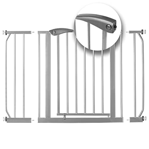 Nukido Treppenschutzgitter Ohne Bohren Türschutzgitter 90° Stop Türgitter Baby Kinder Kindergitter Schutzgitter Breite Verstellbar 75-115 cm Grau 115 x 78 cm