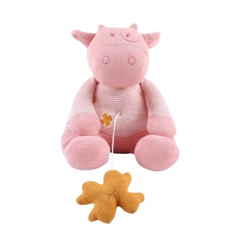 NOUKIE'S - Kuscheltier mit Musik Lola - Noukie‘s Schmusetuch aus Veloudoux + Holzring - Musikalische Früherziehung - Geschenk für Babys