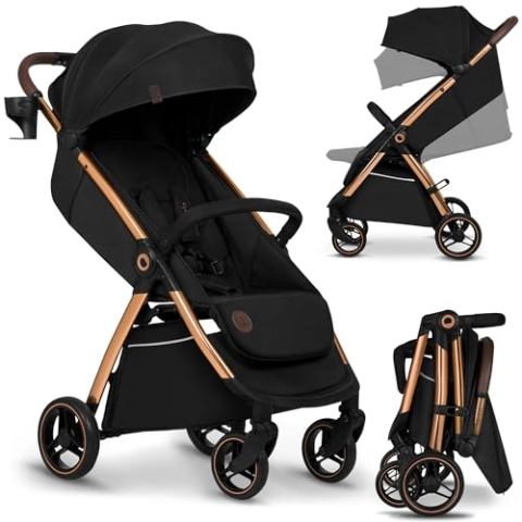 LIONELO INGRID Kinderwagen bis 22 kg von 6 Monaten bis 4 Jahren Große 360° schwenkbare Räder Volle Federung Einhändig zusammenklappbar Verstellbare Rückenlehne und Fußstütze Großes XXL-Verdeck