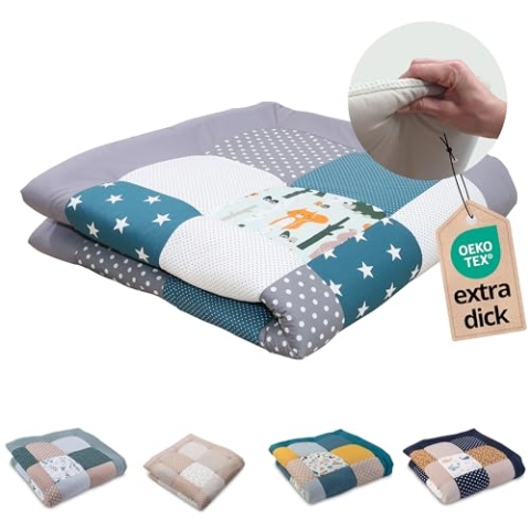 ULLENBOOM Krabbeldecke für Baby 120x120 cm, 100% OEKO-TEX Materialien, Made in EU, Dick & weich gepolstert, Waldtiere Petrol - ideal als Babydecke & Spieldecke Baby