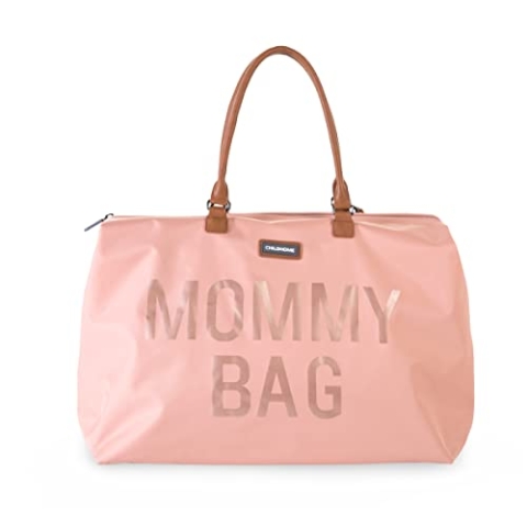 Childhome, Mommy Bag, Wickeltasche, Mutterschaft, Reisetasche, Großes Fassungsvermögen, Wickelunterlage, Verstellbarer Schulterriemen, Unterteilt, Isotherm-Tasche, Kofferdurchführung, Rosa/Gold