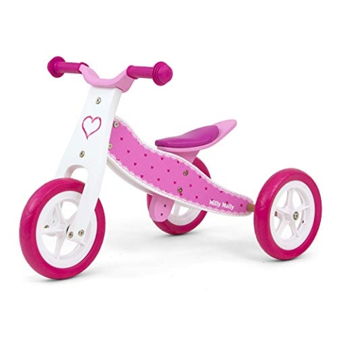 Laufrad, Aufsitzfahrrad für Kinder 2in1 Cool Hearts rosa Milly Mally