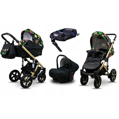 BabyLux® Kinderwagen Set 4 in 1 - Sky Lark - incl. Babywanne, Buggy Sportsitz, Auto-Babyschale, ISOFIX-Basisstation - Autositz - Kinderwagenset - Kombikinderwagen mit Wickeltasche usw.