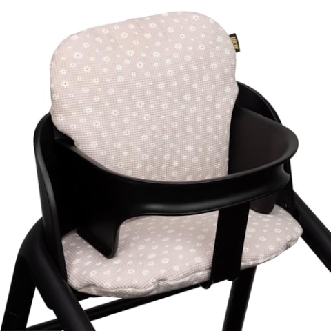 Ukje Cushion 2-teilig Set kompatibel mit dem Bugaboo Giraffe Hochstuhl - ideal für Babys von 6 bis 36 Monaten - 100% Oeko-Tex Baumwolle - Wasserdichtes Futter - Handgefertigt in EU (Pink daisy)