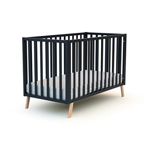 AT4 - Babybett Holz 60x120 CONFORT Graphitgrau| 125,5 x 64 x 81,5 cm |Kinderbett | Gitterbett mit Lattenrost 3 Stufen Höhenverstellbar |Bett umbaubar zum Juniorbett