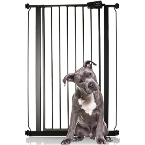 Bettacare Extra Hohes Sicherheitsgitter für Kinder und Hunde, 75cm - 83cm, Mattschwarz, Extra Hohes Babygitter von 104cm Höhe, Druckmontage-Sicherheitsgitter für Treppen