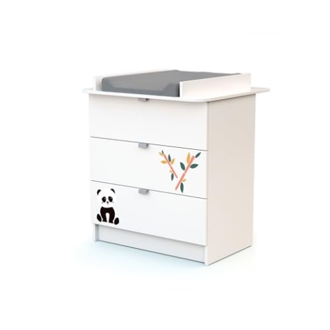 WEBABY - Wickelkommode White Panda | 3 Schubladen | 79 x 65 x 92 cm | Abnehmbarer Wickeltisch inklusive