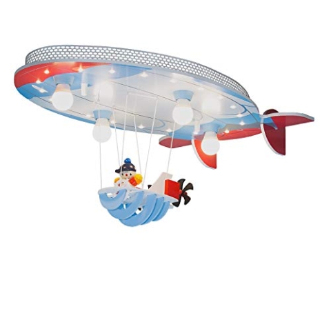 Elobra Deckenlampe Kinderzimmer "Luftschiff mit Joe" | Süße Deckenlampe Sternenhimmel mit Luftschiff-Design, Serienschaltung, Handarbeit, blau/rot/weiß incl. 20 LED`S, Made in Germany
