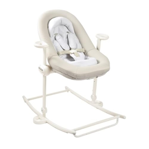 BÉABA, Babywippe, Babywippe Up&Down Plus, 4 Höhen, 3 Neigungen, Faltbar, Sitzverkleinerung für Neugeborene, Sitz aus 100% Baumwolle, hochwertige Verarbeitung, 5-Punkt-Gurt, patentiert, Graubeige