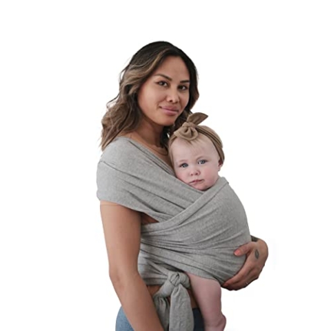 Mushie Tragetuch für Neugeborene & Babys | 100% Bio-Baumwolle | Mit einer integrierten Tasche | von 3,6-14,9 kg | Atmungsaktiv, um Überhitzung zu vermeiden | Gray Melange