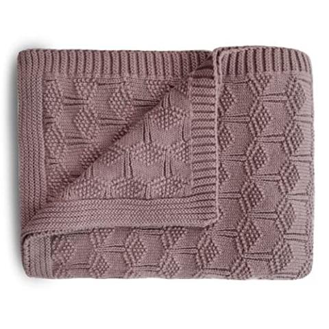mushie Gestrickte Decke für Baby & Kinder | Decke auf 80x100 cm & 100% Bio-Baumwolle | Vielseitig & Perfekt für jedes Wetter (Honeycomb Desert Rose)