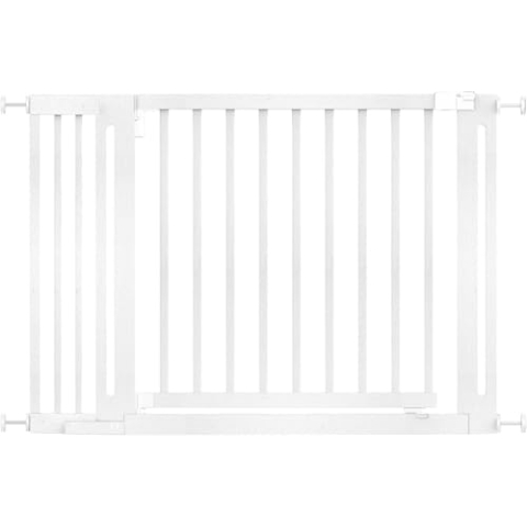 Safetots Naturholz Elegance Treppenschutzgitter, Weiß, 115cm - 123cm, Druckmontage Sicherheitsgitter, 73cm Extra Breite Türöffnung, Extra Breites Gitter für Treppen, Flure und Türen