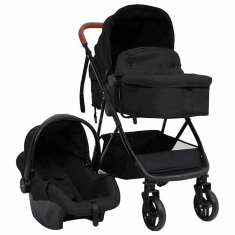 vidaXL 3-in-1 Kinderwagen Kombikinderwagen Babyschale Buggy Reisebuggy Kinderbuggy Sportwagen Autositz Kinder Baby Anthrazit Schwarz Stahl