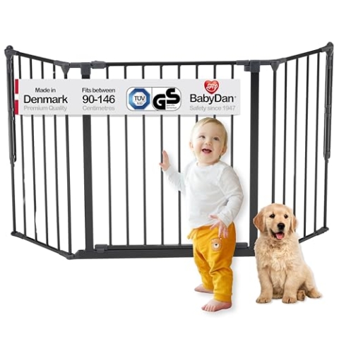 BabyDan Flex M, 90-146 cm, Treppenschutzgitter/Raumteiler, Schwarz, Hergestellt in Dänemark - Schutzgitter/Sicherheitsgitter (Haustiergitter/Hundegitter/Hundespielgehege)
