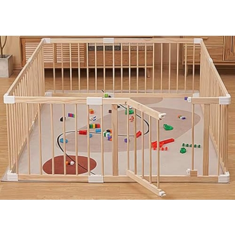 Modularer Baby-Laufstall aus massivem Kiefernholz – Sicherer unlackierter Laufstall mit Tür – TOP-QUALITÄT& einfacher Auf-/Abbau in 10 Minuten – 170X170/160X180cm – Faltbarer Baby-Laufstall aus Holz
