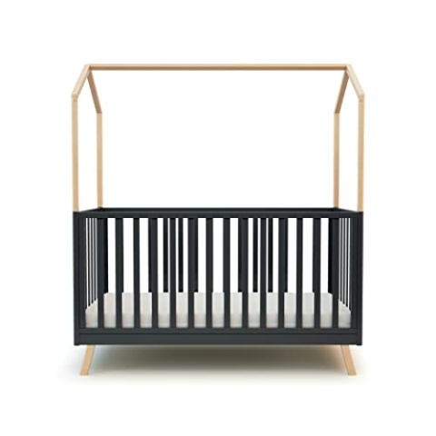 AT4 – Umwandelbares Baby-Kabinenbett aus Holz COMFORT Graphitgrau und lackierte Buche 70 x 140 cm|146 x 74,5 x 162,5 cm | Junior-Umbaubett | Verstellbarer Lattenrost in 3 Höhen | 100% massive Buche