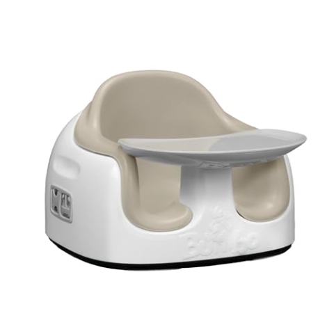 Bumbo Sitzerhöhung mit abnehmbarem Tablett für Kleinkinder & Babys zwischen 6 und 36 Monaten - Babyschale für Esszimmerstuhl mit Sicherheitsgurt - Mehrzweck-Babybodensitz - Taupe