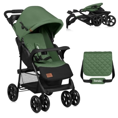 LIONELO Emma Plus Kinderwagen bis zu 15 kg, Kindersportwagen, leicht modern klein Buggy mit Liegeposition, zusammenklappbar, große Räder, großer Korb, Tasche Stone