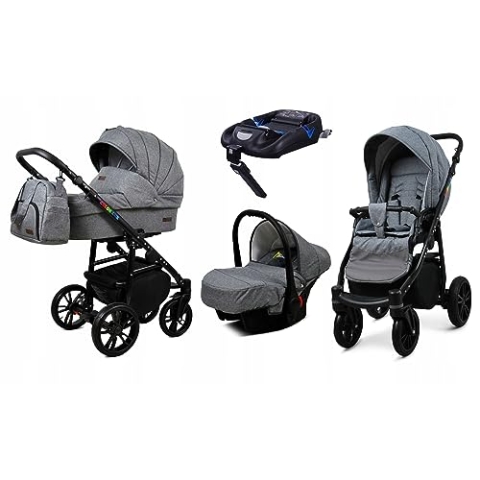 BabyLux® Kinderwagen Set 4 in 1 - Color Lux - incl. Babywanne, Buggy Sportsitz, Auto-Babyschale, ISOFIX-Basisstation - Autositz - Kinderwagenset - Kombikinderwagen mit Wickeltasche usw.