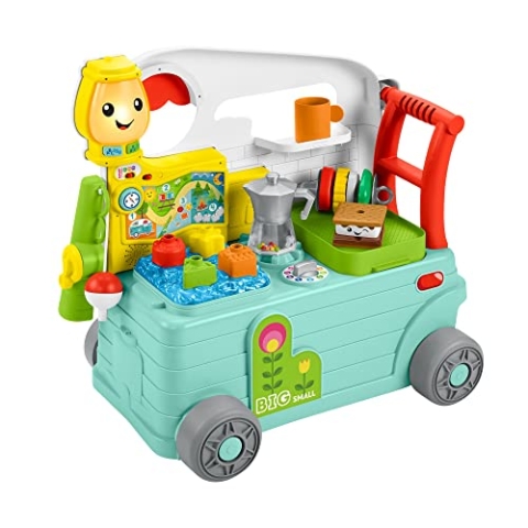 Fisher Price HCK56 - Laugh & Learn 3-in-1 On-the-Go Camper, musikalische Lauflernhilfe und Activity Center für Säuglinge und Kleinkinder (englische Version)