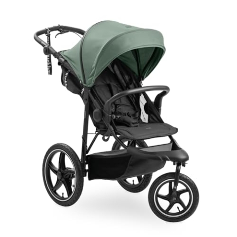 Hauck Kinderwagen Runner 3, Dreirad Buggy mit XL Lufträder, Federung, Handbremse, XL Sonnenverdeck (UPF 50+), Faltbar, Korb mit Deckel, Liegefunktion, Getränkehalter - Jungle Green