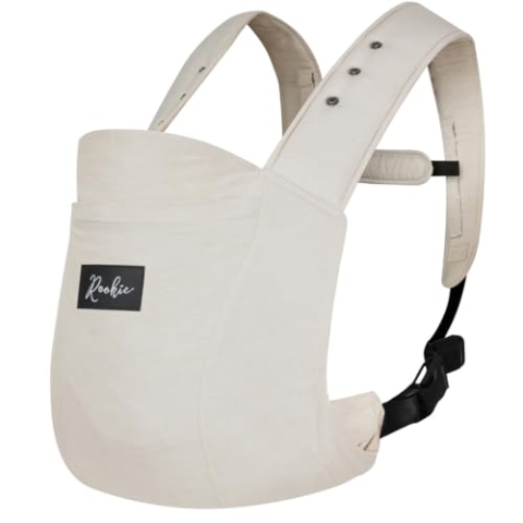 ROOKIE Babytrage Konnekt - Bequem u. super anpassbar - Bauchtrage u. Rückentrage für Neugeborene ab Geburt - Design Baby Trage aus weicher Bio-Baumwolle (Beige)
