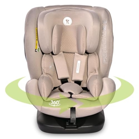 Lorelli Auto Kindersitz Phoenix mit Isofix, 360 Grad drehbar, (0-36 kg) Mitwachsender Autositz i-Size 40-150cm - Gruppe 0+/1/2/3, Babysitz ab Geburt, 5-Punkt-Gurt, Einstellbare Kopfstütze, beige