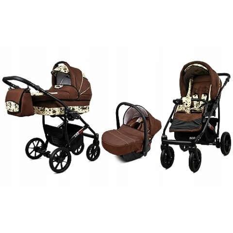 BabyLux® Bambimo Kinderwagen Set 3 in 1 - Largo - incl. Babywanne, Buggy Sportsitz, Auto-Babyschale - Autositz - Kinderwagenset - Kombikinderwagen mit Wickeltasche, Regenschutz usw.