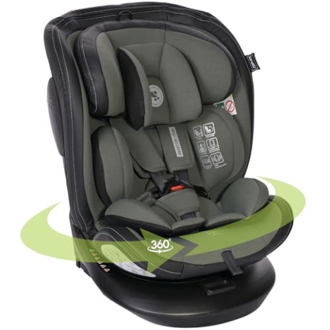 Lorelli Auto Kindersitz Aviator, Mitwachsender Autositz mit Isofix i-Size 40-150cm - Gruppe 0+/1/2/3 (0-36 kg), Babysitz ab Geburt, 360 Grad drehbar, 5-Punkt-Gurt, Einstellbare Kopfstütze, grün