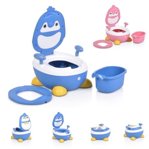 Moni Töpfchen Riko Pinguin Deckel, Haltegriffe, abnehmbarer Behälter, rutschfest, Farben:blau
