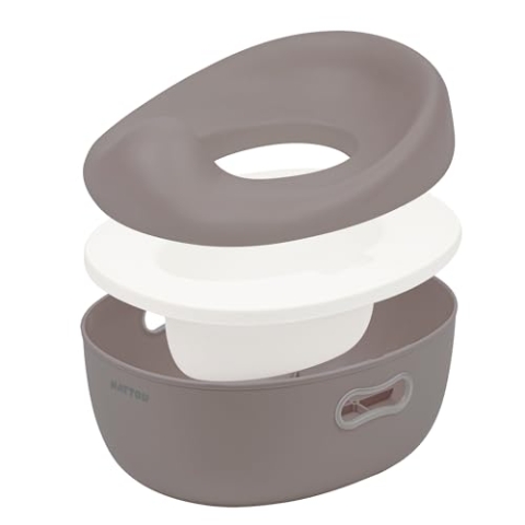 Nattou Babytopf 3in1, Töpfchen + Hocker + Toilettensitz für Kinder, Einfaches Toilettentraining, Ca. 34 cm, Ab ca. 18 Monate bis ca. 4 Jahre, Care, ABS/EVA, Taupe