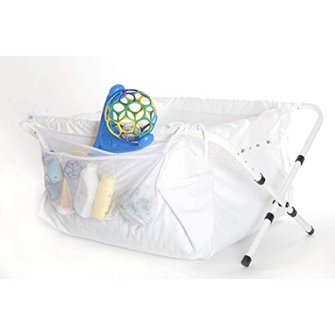 BiBaBad Faltbare Babybadewanne - Rutschfeste, tragbare Badewanne für Dusche mit Rahmen - Geeignet für Kinder von 1 bis 8 Jahren - Babybadezubehör für Kleinkinder - weiß 70-90 cm