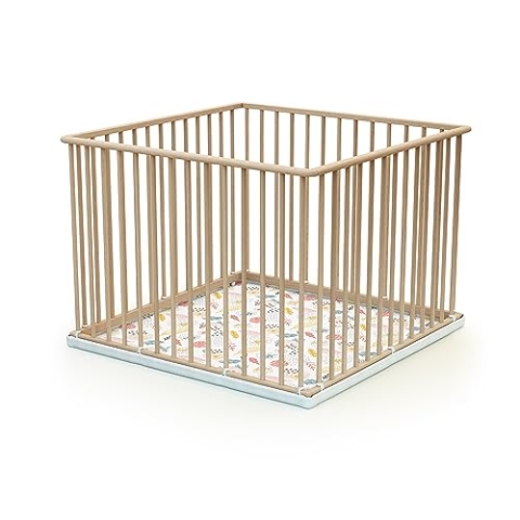 WEBABY - Laufstall baby Holz 100x100 Buche Natur | Gewicht: 8 kg |Laufgitter XXL solide und langlebig