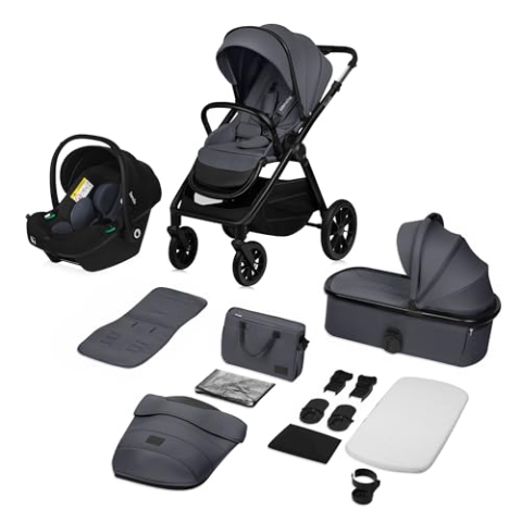 LIONELO LAYLA 3 in 1 Kombikinderwagen Kinderwagen 0-48 Monate bis 22 kg, Babywanne bis 9 kg, Autositz bis 13 kg, AiryDots, 360° Schwenkbare PU-Räder, Vollständige Federung, XXL Verdeck Buggy