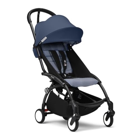 Stokke YOYO3 Kinderwagen ab 6 Monaten - Inklusive schwarzem Rahmen, Air France Blue Sitzkissen + Verdeck - Blitzschnell ein- und ausklappbar - Leicht & kompakt - Handgepäck-kompatibel