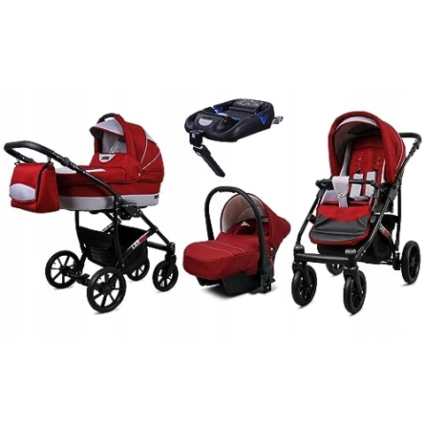 BabyLux® Kinderwagen Set 4 in 1 - Largo - incl. Babywanne, Buggy Sportsitz, Auto-Babyschale, ISOFIX-Basisstation - Autositz - Kinderwagenset - Kombikinderwagen mit Wickeltasche usw.