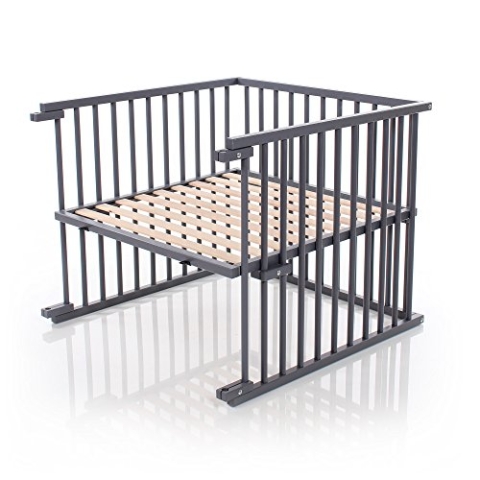 babybay Kinderbett Umbausatz für Beistellbetten stufenlos verstellbar passend für Modell Maxi und Boxspring / Babybett Größe: 140 cm x 89 cm aus massivem Buchenholz (schiefergrau lackiert)