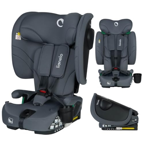 LIONELO NELLY I-SIZE Faltbarer Kindersitz 76-150 cm (ca. 15 Monate - 12 Jahre) Gruppe 1 2 3 Einbau mit ISOFIX und TT-Gurt hinten, Seitenschutz, Kopfstützen- und Rückenlehnenverstellung