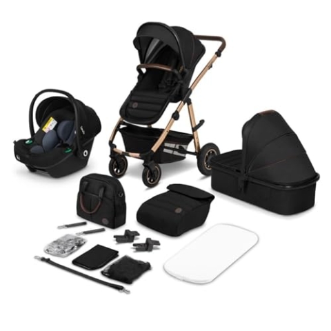 LIONELO Amber Kinderwagen 3 in 1 Kombikinderwagen Set sportlicher Sitz fester Babywanne Autositz Tasche Moskitonetz Regenschutz XXL-Dach mit Sonnenschutz