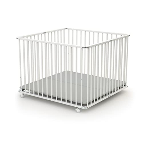 WEBABY - Laufstall Baby Faltbar Holz mit rollen und matte 100x100 Weiß | Laufgitter baby Klappbar XXL| 3 Stufen Höhenverstellbar | Für Kinder bis 24 Monate